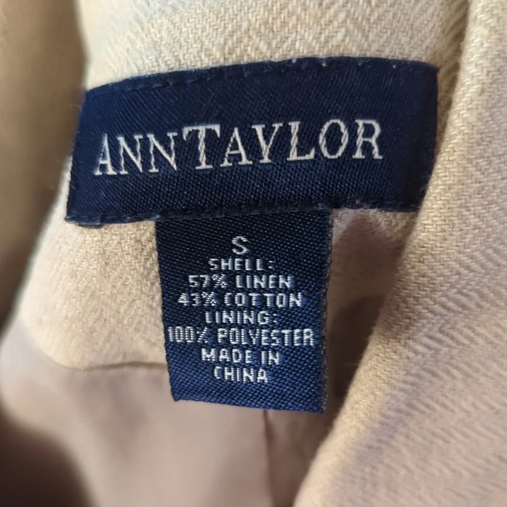 Lightweight tan linen-cotton blend jacket with button front, Ann Taylor S